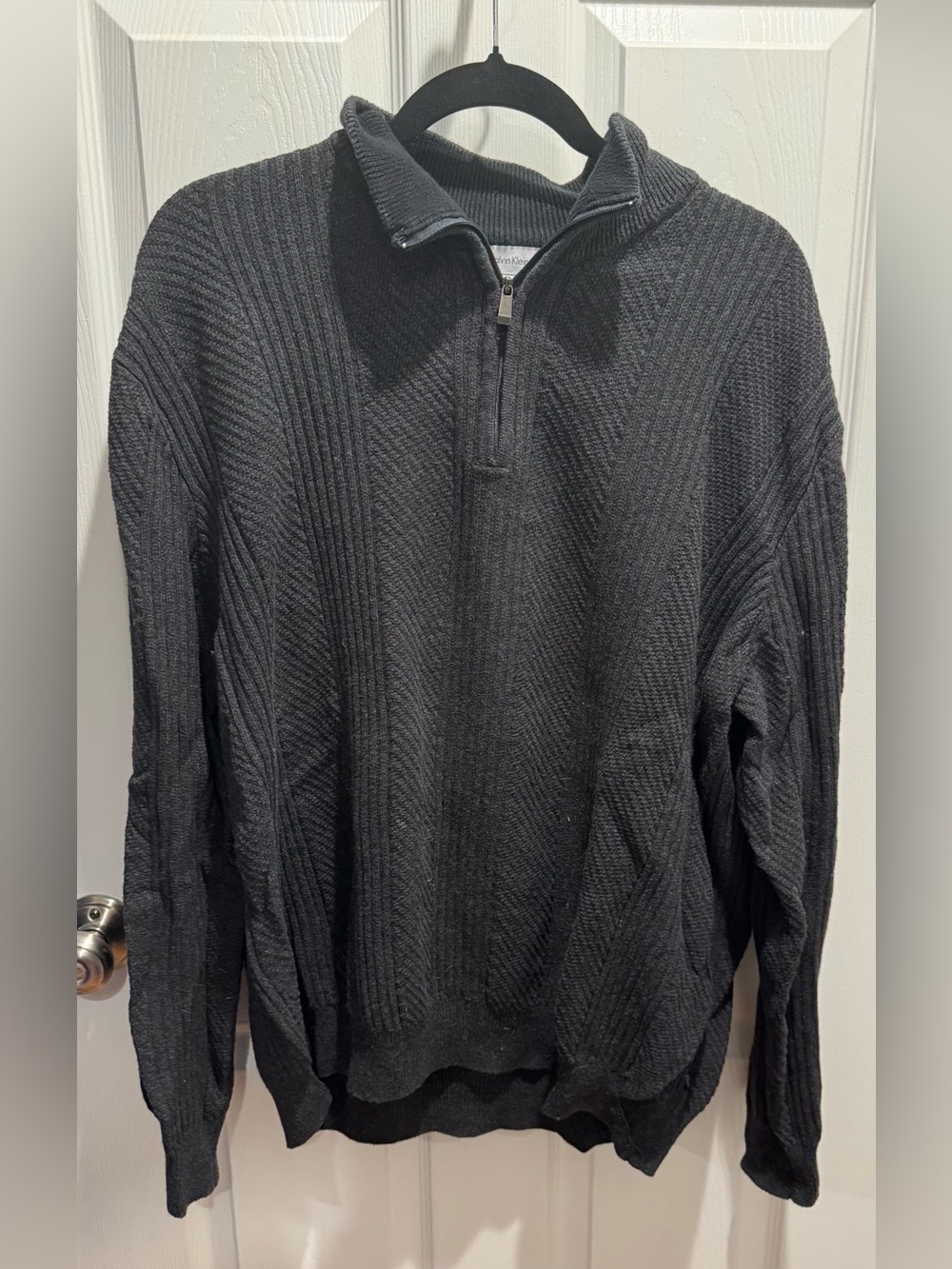 NWOT Calvin Klein Men's Charcoal Quarter-Zip Ribbed Sweater